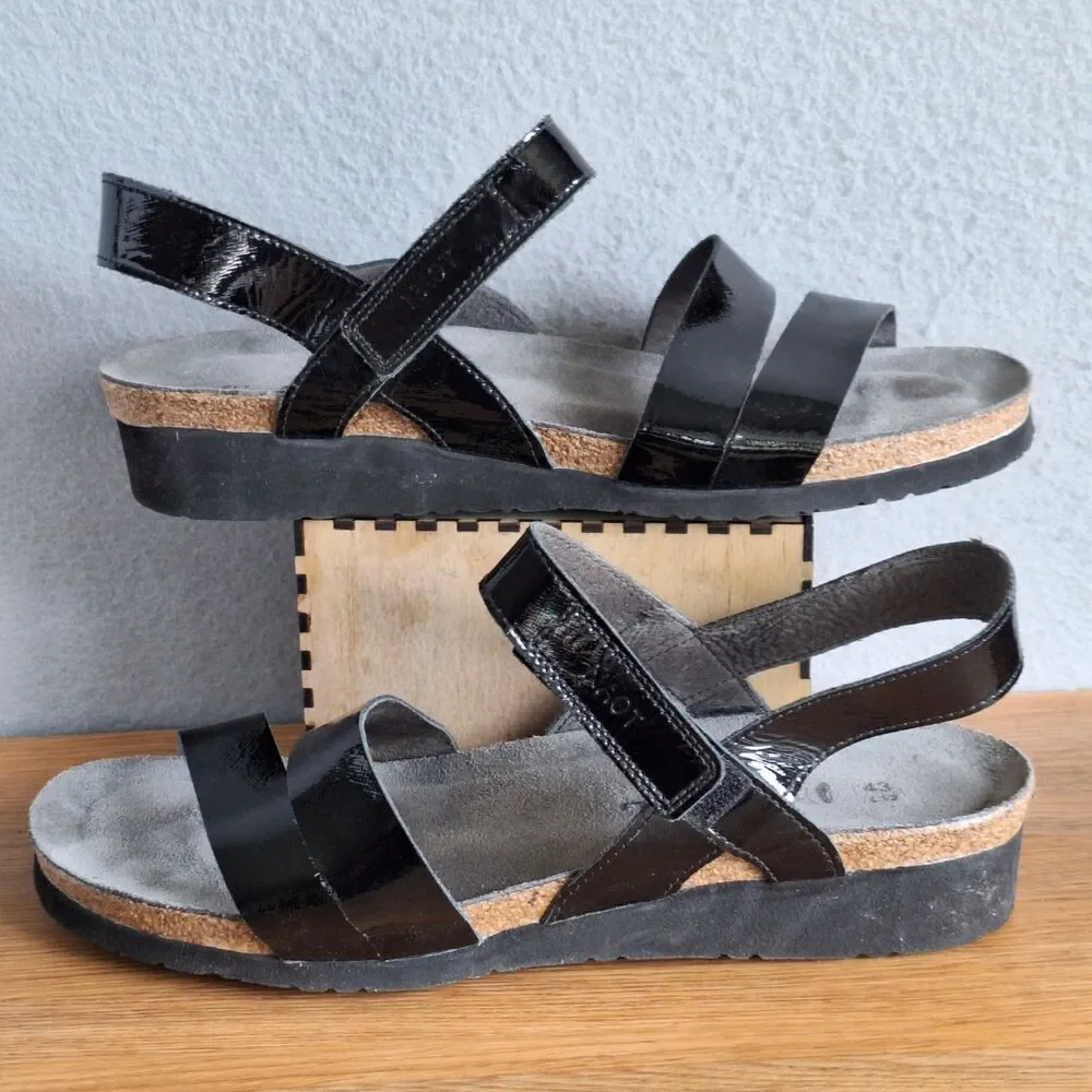 Naot Kayla Sandals Women 12 Black Patent Leather Slingback Strappy EU 43